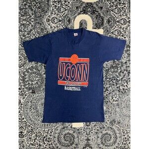 Vintage 90s Fruit Of The Loom UConn Huskies Basketball Tshirt Size Large Navy